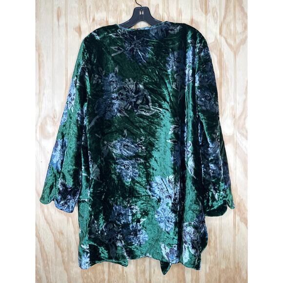 Eva Franco Green Floral Velvet Bloom Car Coat Jacket Dark Romantic Boho Medium - Picture 5 of 8